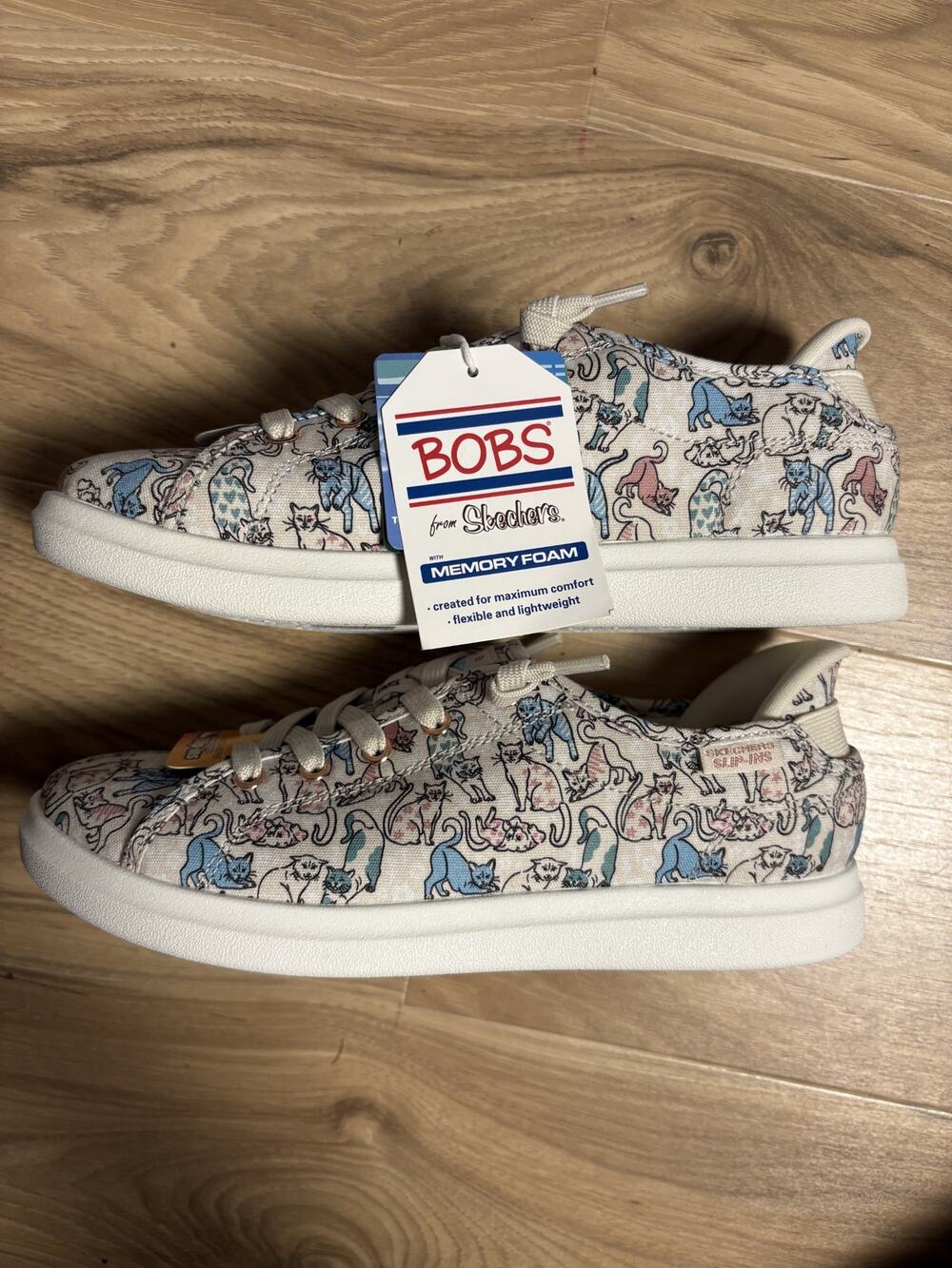 NIB Skechers BOBs D'Vine Kitty Print Slip-ins Women 6.5 Vegan Cat 114858